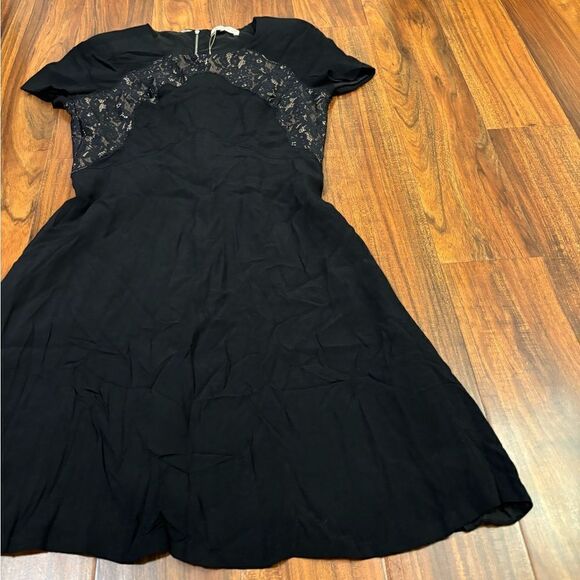 Rebecca Taylor Crepe & Lace black lace detail short sleeve dress NWT - Picture 3 of 7